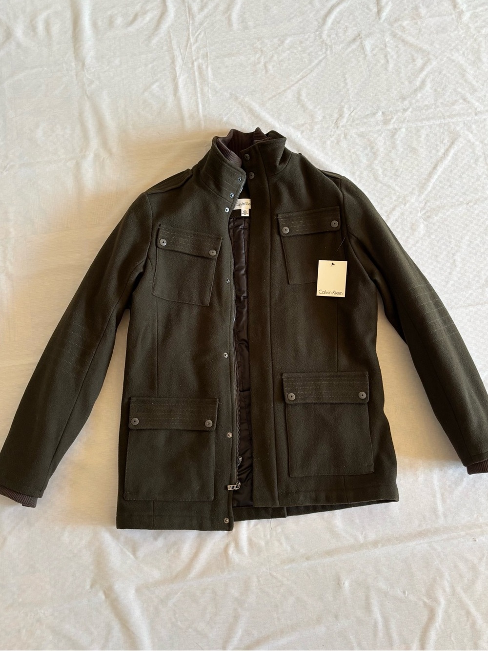 Calvin Klein khaki brown 80% wool double layered coat